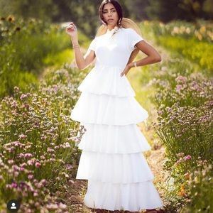 Something Navy white tiered dress XXS